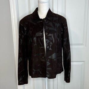 Remy Vintage Brown Grey Abstract Suede Leather Short Jacket Button Front Medium